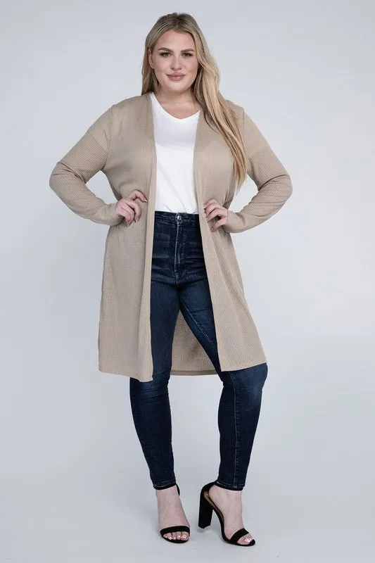 Ambiance Plus Size Side Slit Longline Cardigan