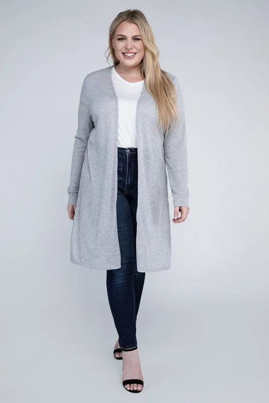 Ambiance Plus Size Side Slit Longline Cardigan