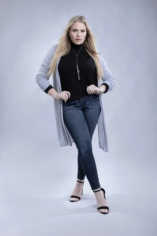 Ambiance Plus Size Side Slit Longline Cardigan