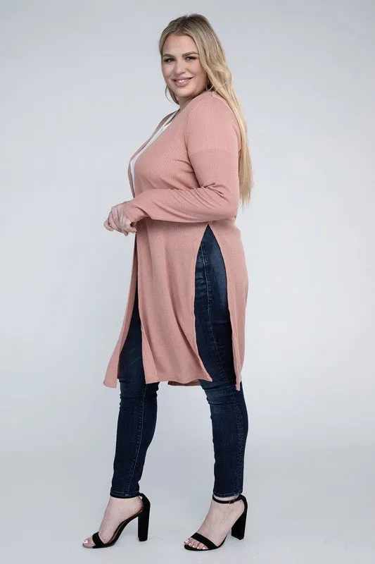 Ambiance Plus Size Side Slit Longline Cardigan