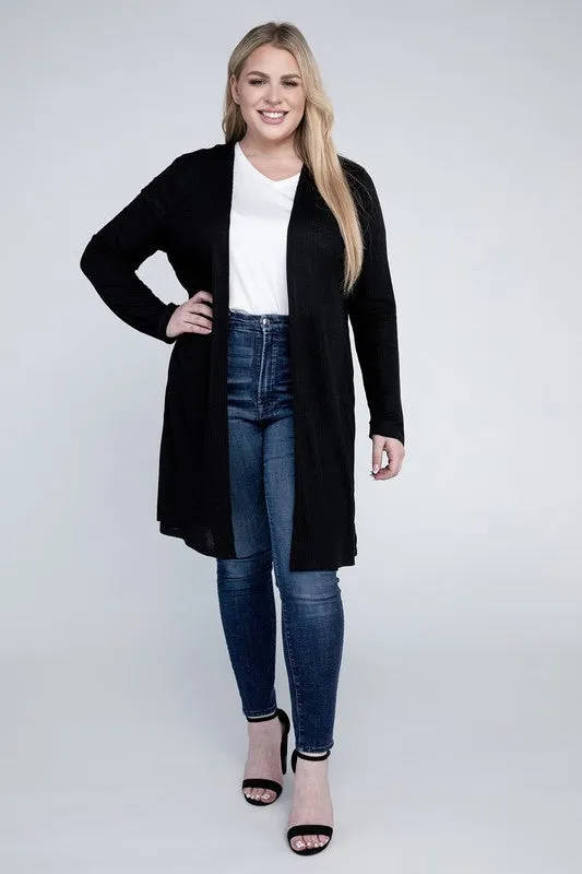 Ambiance Plus Size Side Slit Longline Cardigan