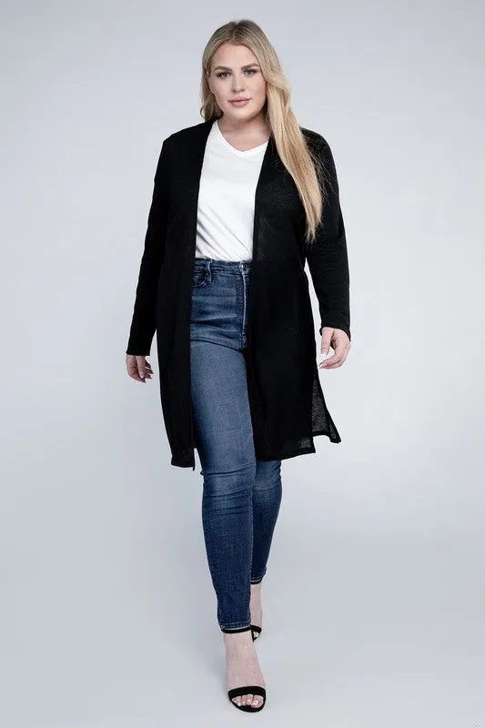 Ambiance Plus Size Side Slit Longline Cardigan