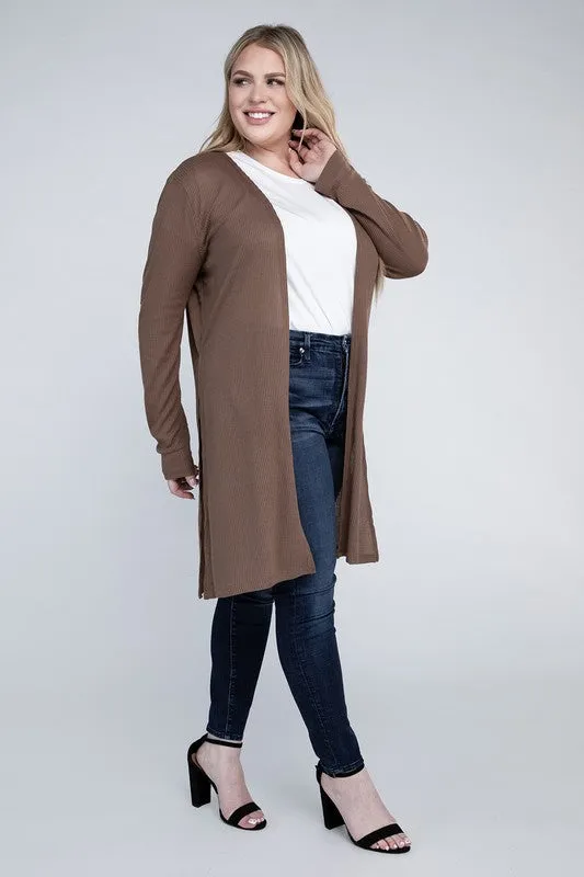 Ambiance Plus Size Side Slit Longline Cardigan