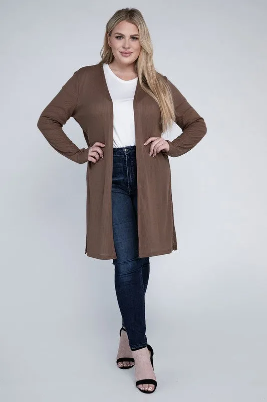 Ambiance Plus Size Side Slit Longline Cardigan