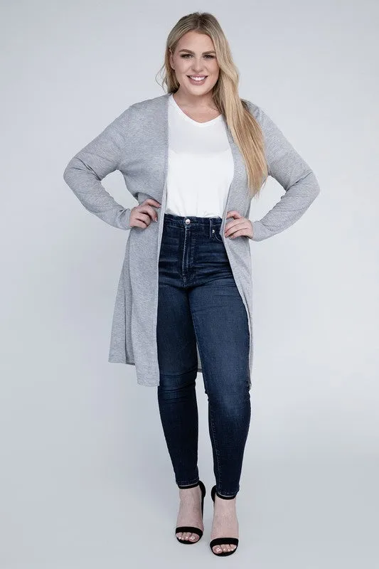 Ambiance Plus Size Side Slit Longline Cardigan