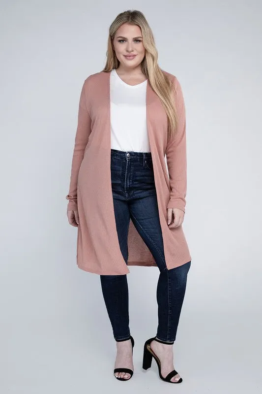 Ambiance Plus Size Side Slit Longline Cardigan