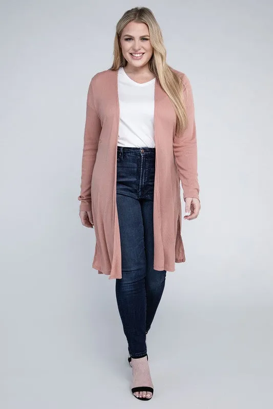 Ambiance Plus Size Side Slit Longline Cardigan