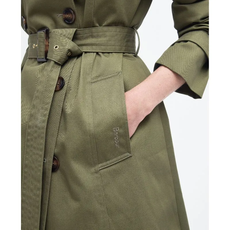 Barbour Short Greta Ladies Showerproof Trench - Burnt Olive/Ancient Poplar