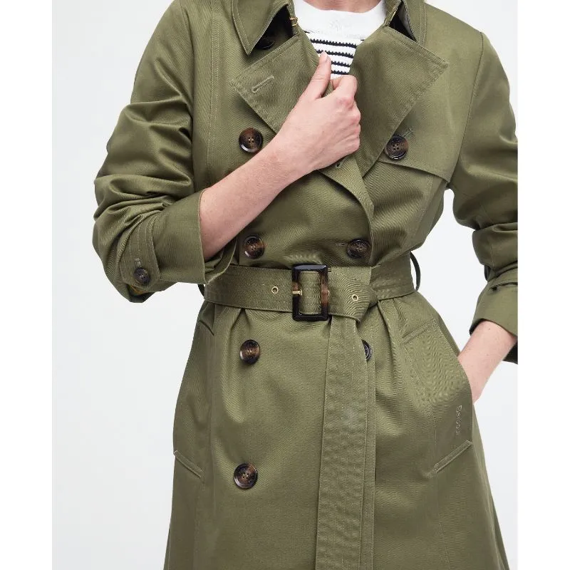 Barbour Short Greta Ladies Showerproof Trench - Burnt Olive/Ancient Poplar