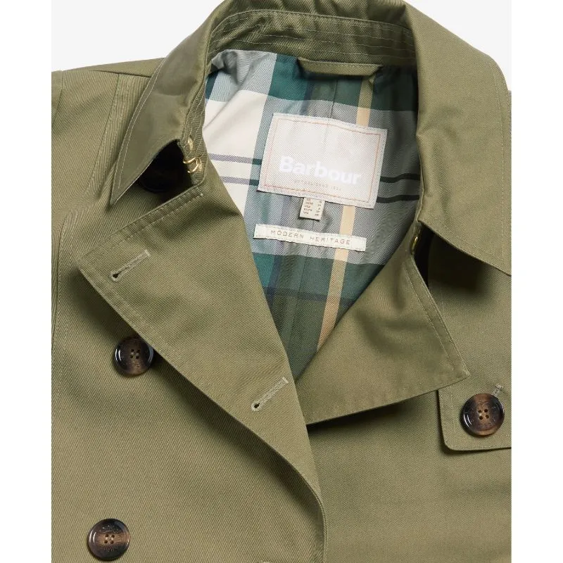 Barbour Short Greta Ladies Showerproof Trench - Burnt Olive/Ancient Poplar