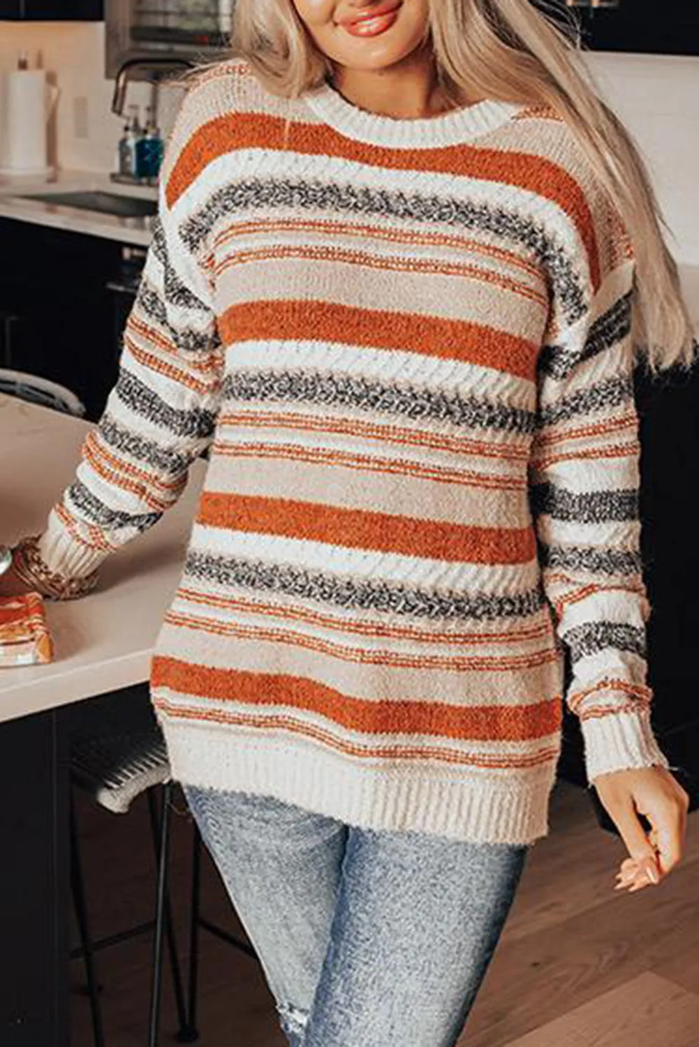 Block Striped Drop Shoulder Knit Sweater