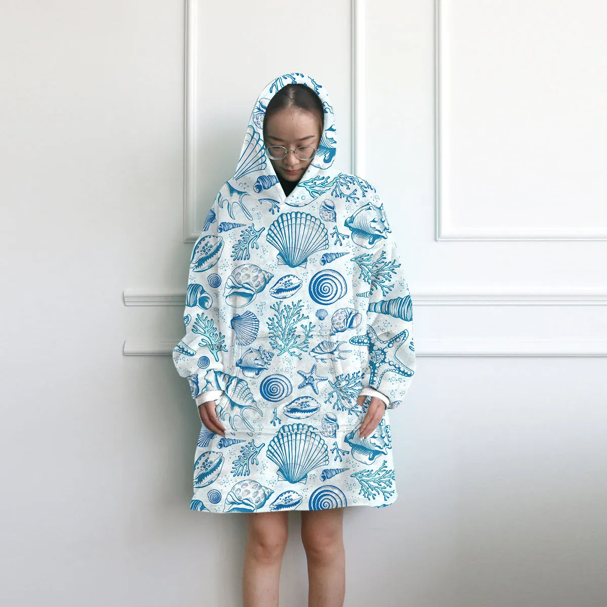 Blue Sashells Wearable Blanket Hoodie