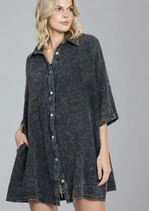 Boyfriend Slouchy Gauze Top in Washed Black Made in USA