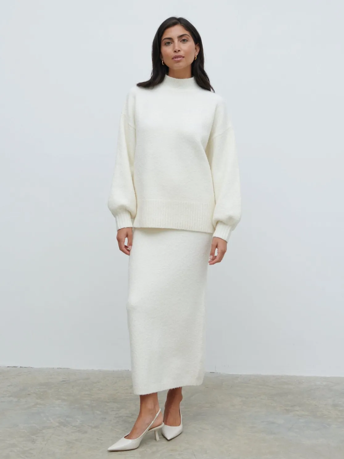 Camille Balloon Sleeve Knit Jumper - Cream