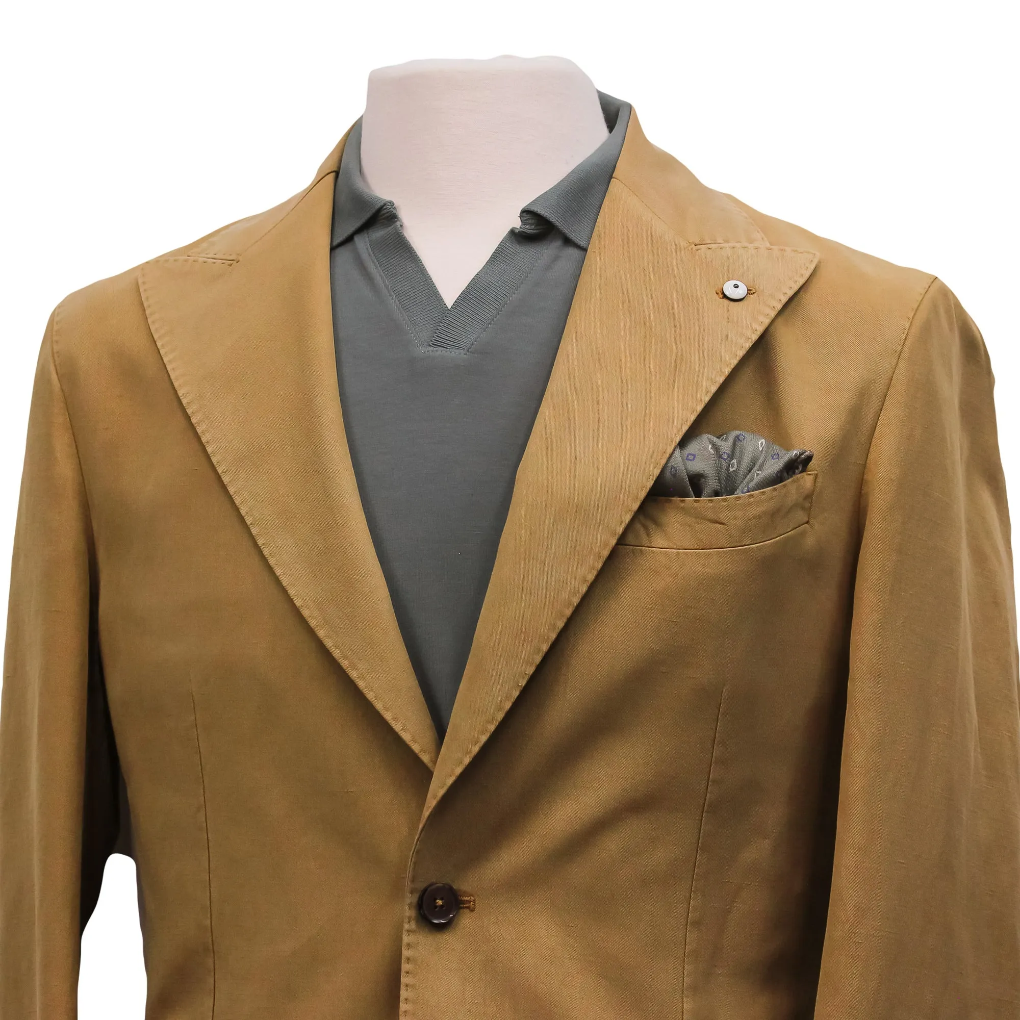 Caramel Solid Lyocell-Linen-Cotton Unlined Sport Jacket - L.B.M 1911