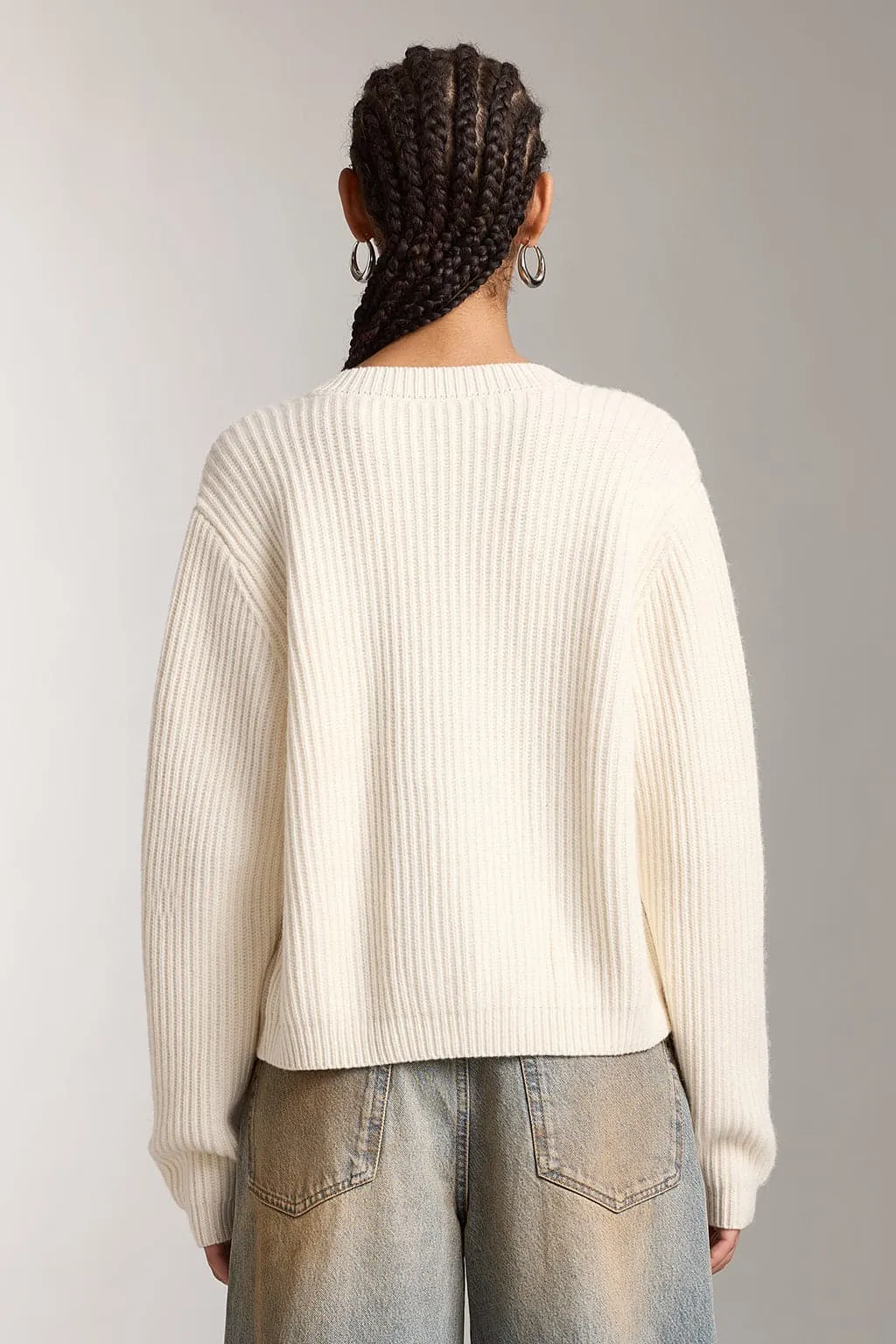 Crew Neck Cropped Wool Knitted Cardigan