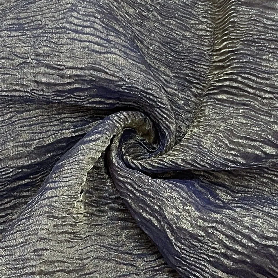 Dark Blue Solid Shimmer Crushed Tissue Fabric