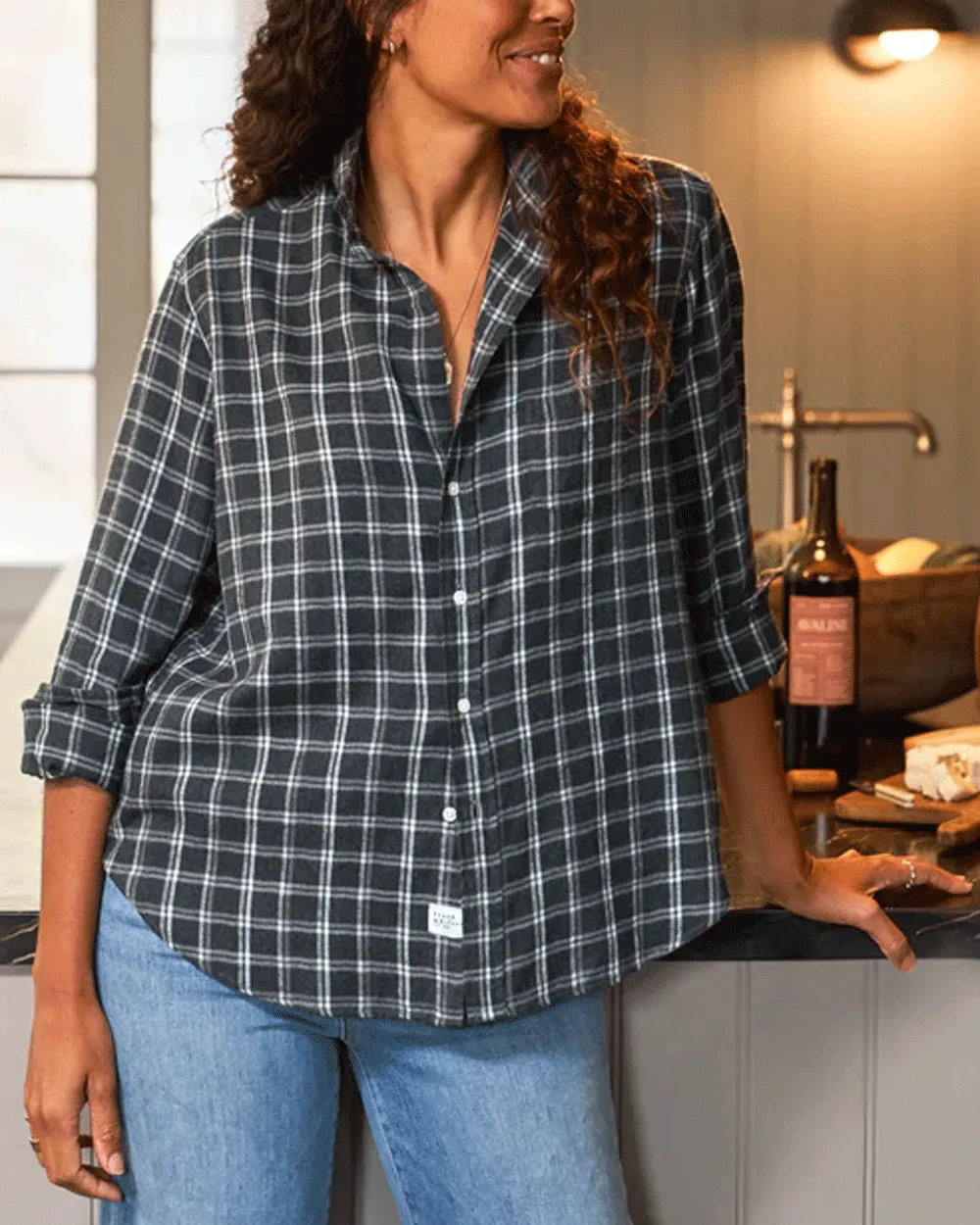 Dark Grey Plaid Relaxed Button Up Shirt