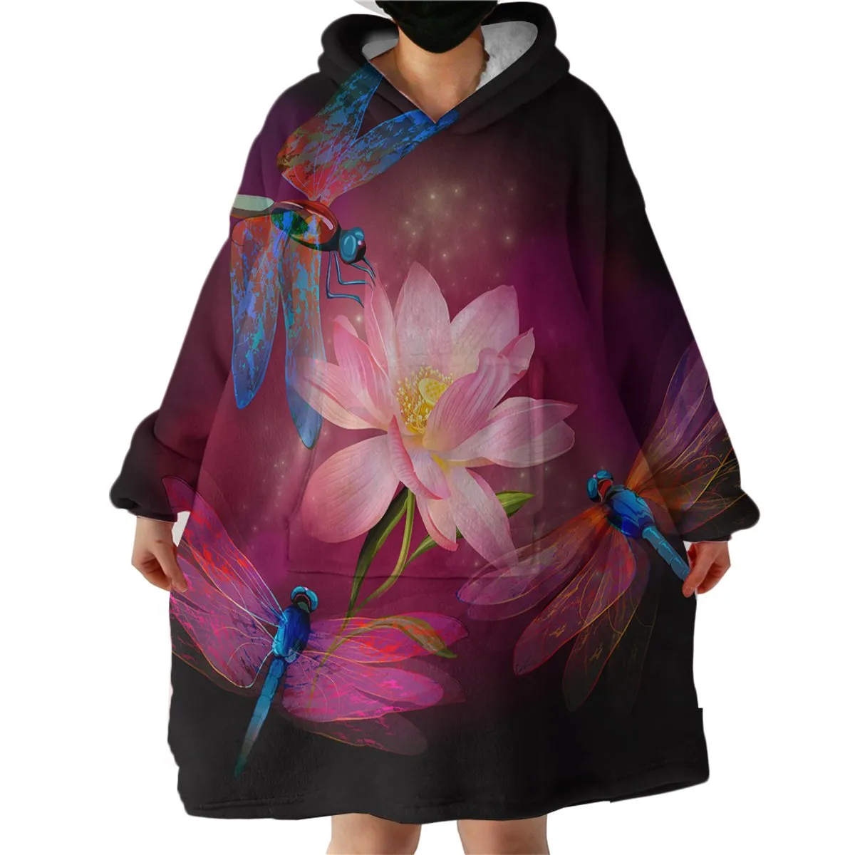 Dragonflies and Lotus Wearable Blanket Hoodie