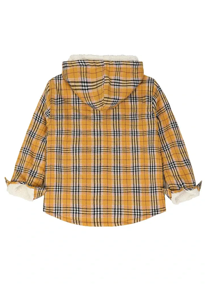 Girls Matching Family Yellow Hooded Plaid Flannel Shirt Jacket