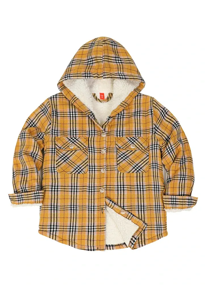 Girls Matching Family Yellow Hooded Plaid Flannel Shirt Jacket