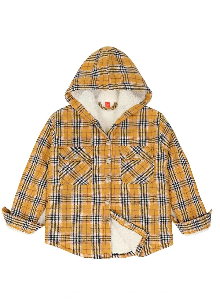 Girls Matching Family Yellow Hooded Plaid Flannel Shirt Jacket