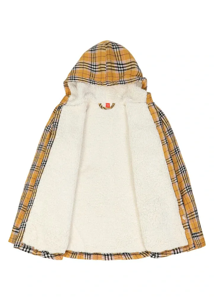 Girls Matching Family Yellow Hooded Plaid Flannel Shirt Jacket