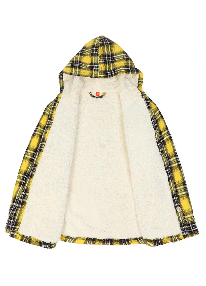 Girls Matching Family Yellow Hooded Plaid Flannel Shirt Jacket