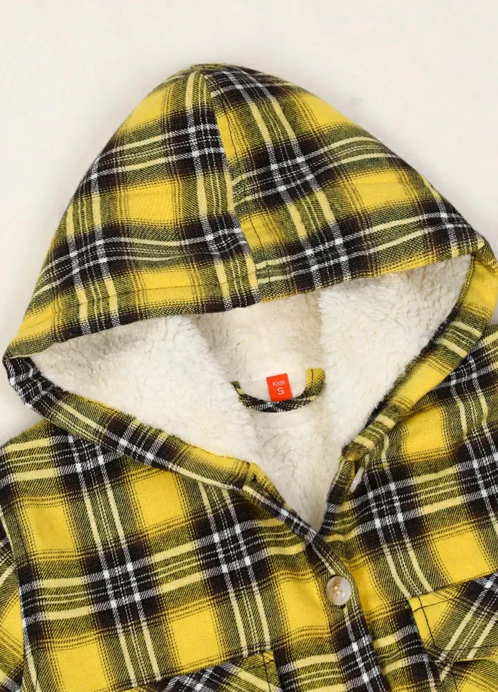 Girls Matching Family Yellow Hooded Plaid Flannel Shirt Jacket