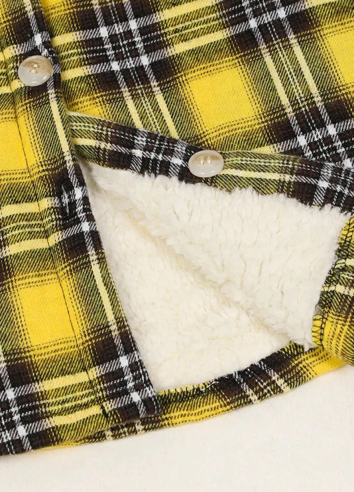 Girls Matching Family Yellow Hooded Plaid Flannel Shirt Jacket