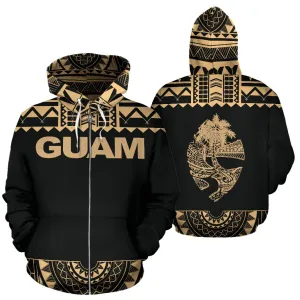 Guam Polynesian All Over Zip-Up Hoodie - Gold Version - Bn04