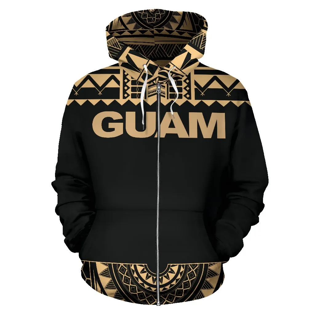 Guam Polynesian All Over Zip-Up Hoodie - Gold Version - Bn04