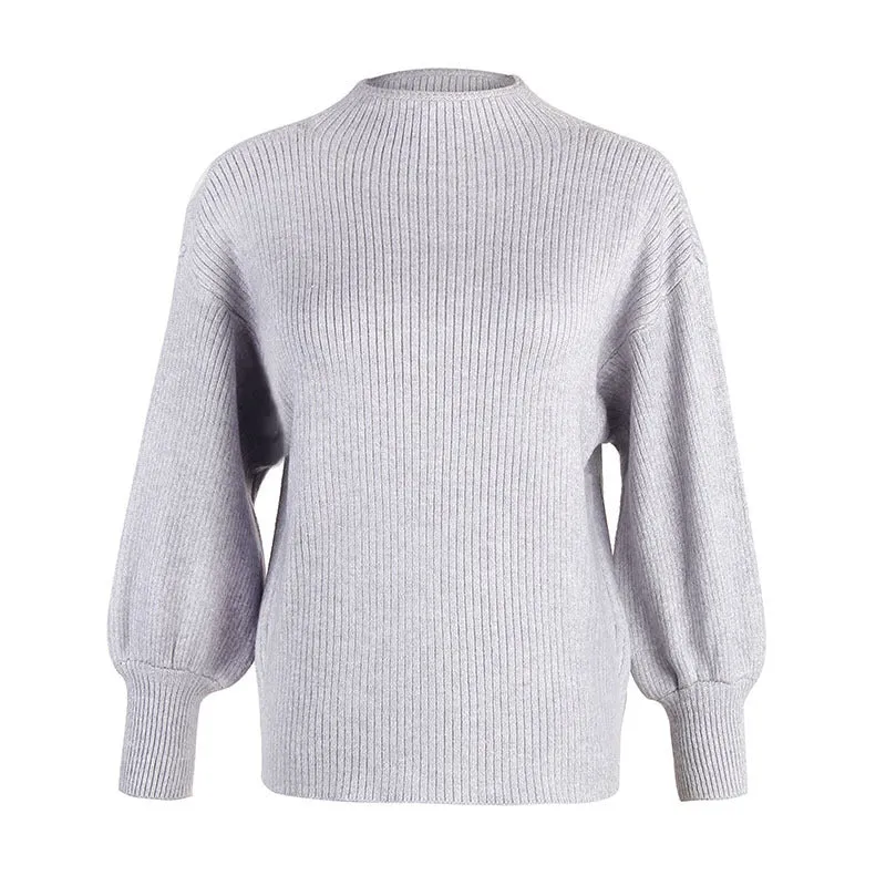 Half High Collar Lantern Sleeve Base Sweater Women Wholesale