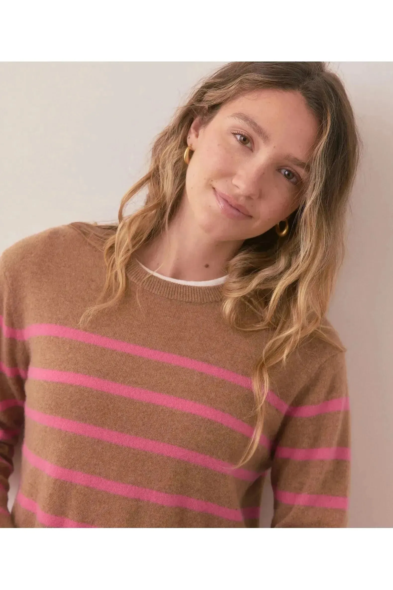 Harper Cashmere Sweater - Camel/Pink