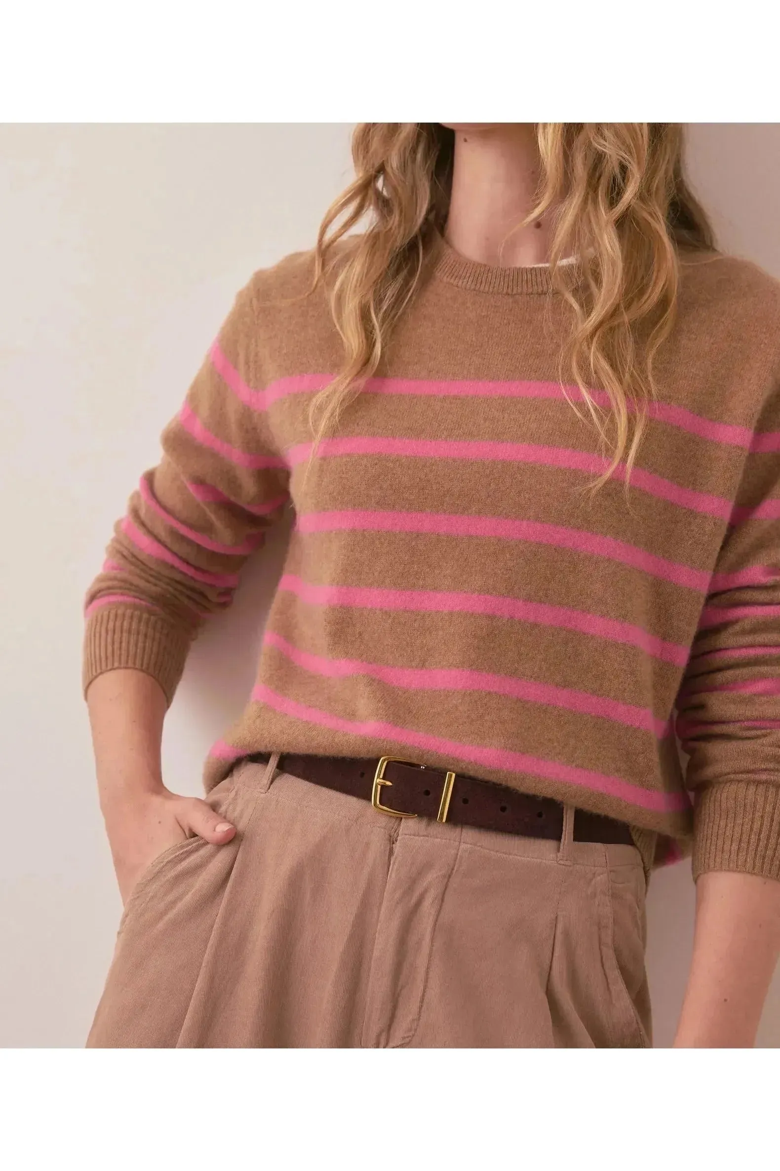 Harper Cashmere Sweater - Camel/Pink