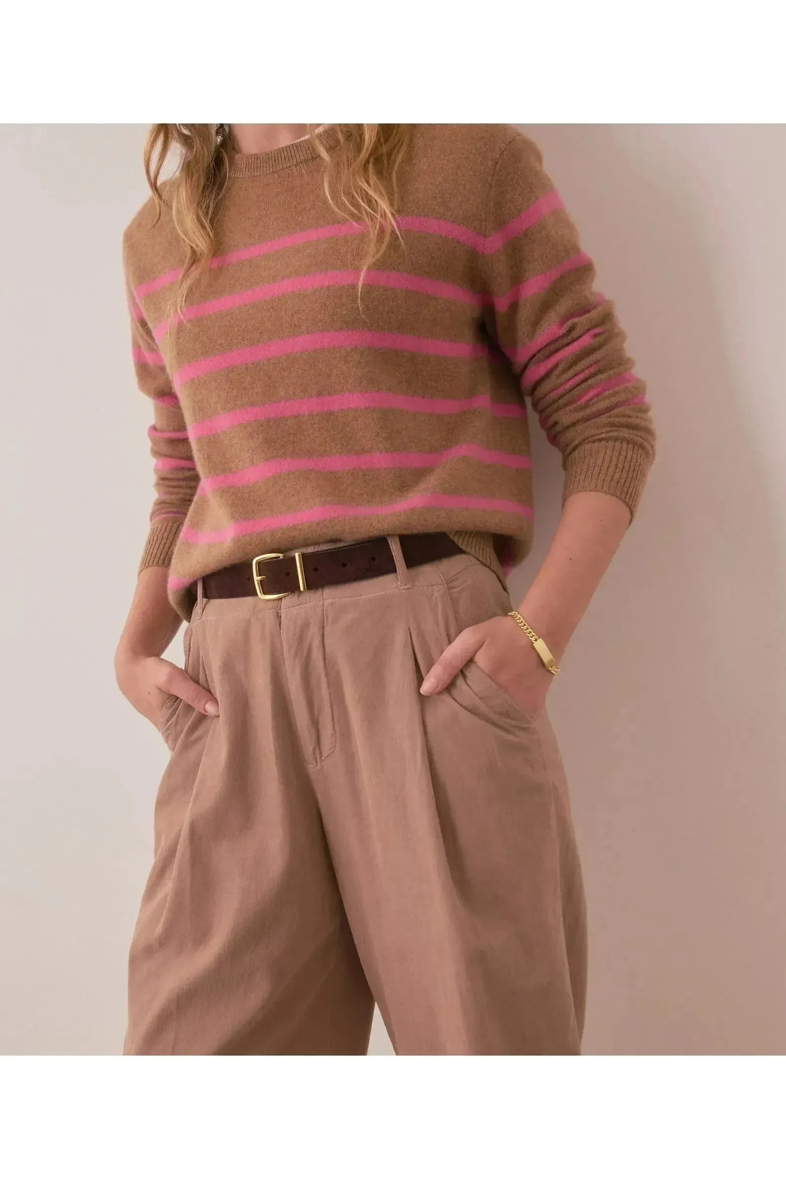 Harper Cashmere Sweater - Camel/Pink