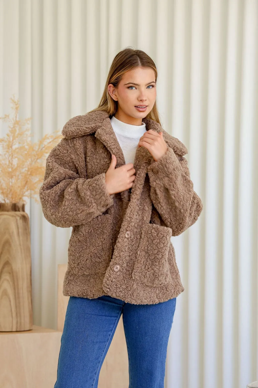 Hazel Teddy Jacket - Mocha