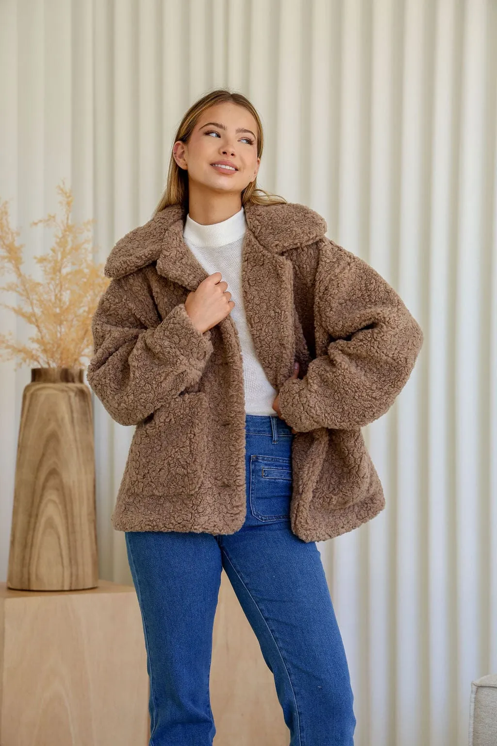 Hazel Teddy Jacket - Mocha