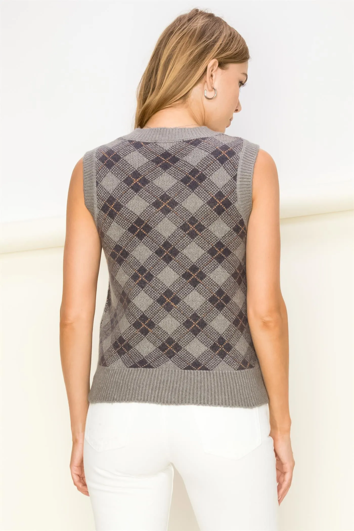 HF22F573-Argyle Pattern Sweater Vest