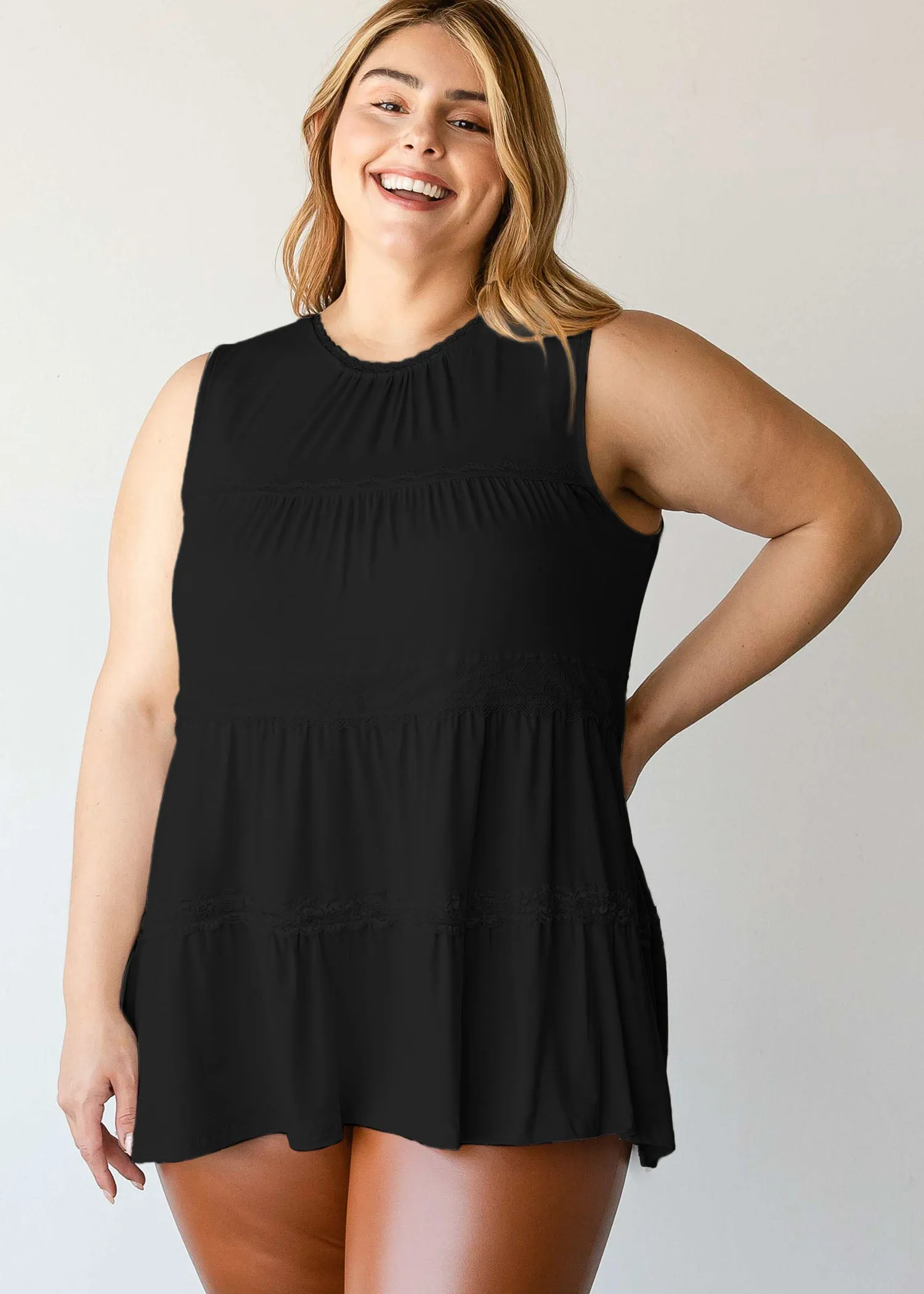 HI Curvy Plus Size Women Sleeveless Lace Top