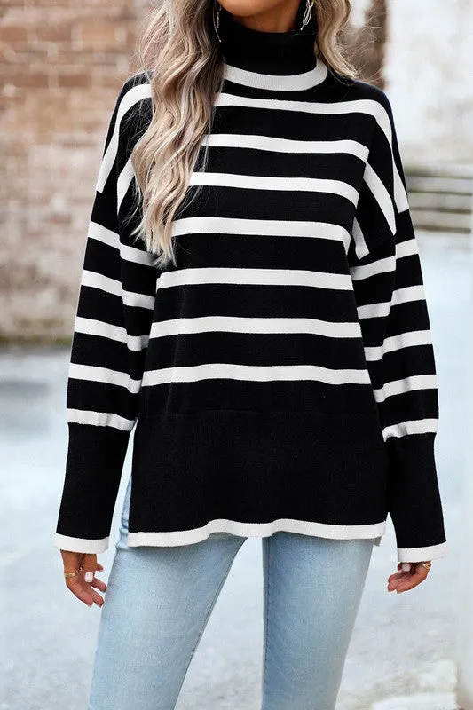 High Neck Striped Cozy Sweater