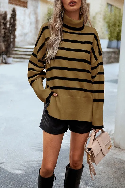 High Neck Striped Cozy Sweater