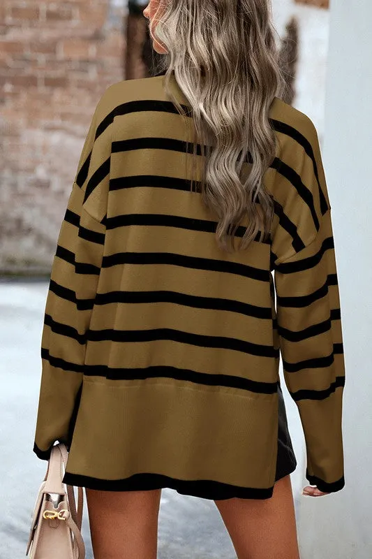 High Neck Striped Cozy Sweater