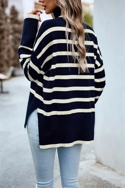 High Neck Striped Cozy Sweater