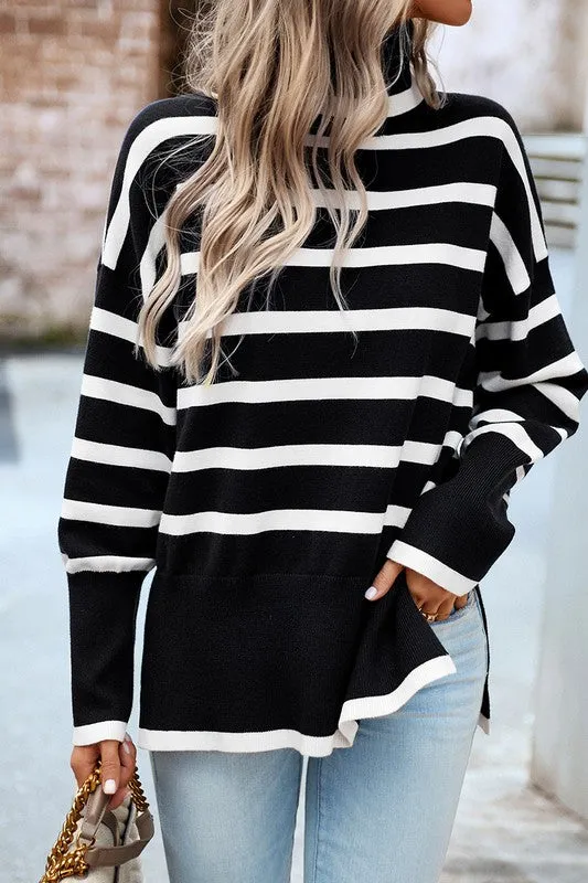 High Neck Striped Cozy Sweater