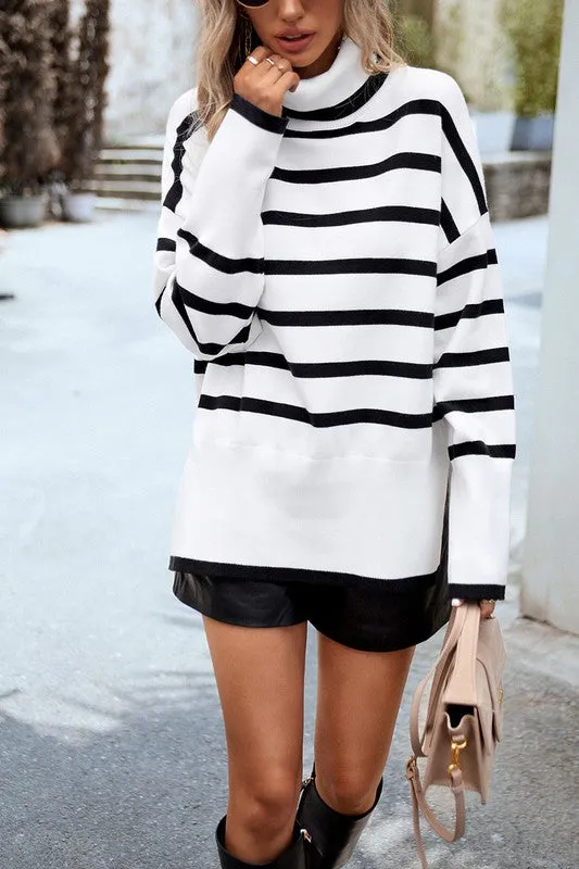 High Neck Striped Cozy Sweater