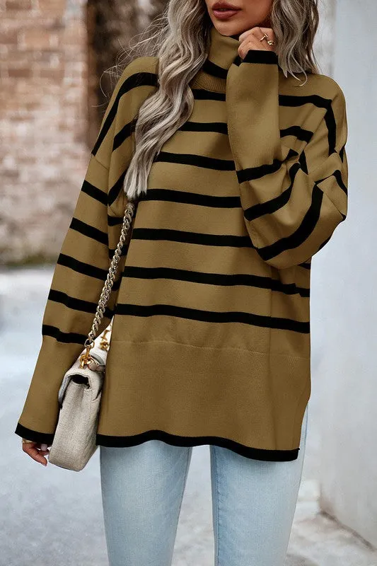 High Neck Striped Cozy Sweater