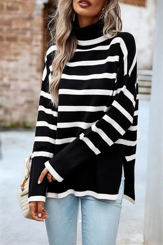 High Neck Striped Cozy Sweater