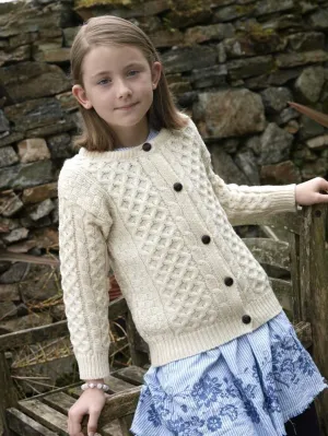 KIDS TRADITIONAL ARAN MERINO WOOL CARDIGAN