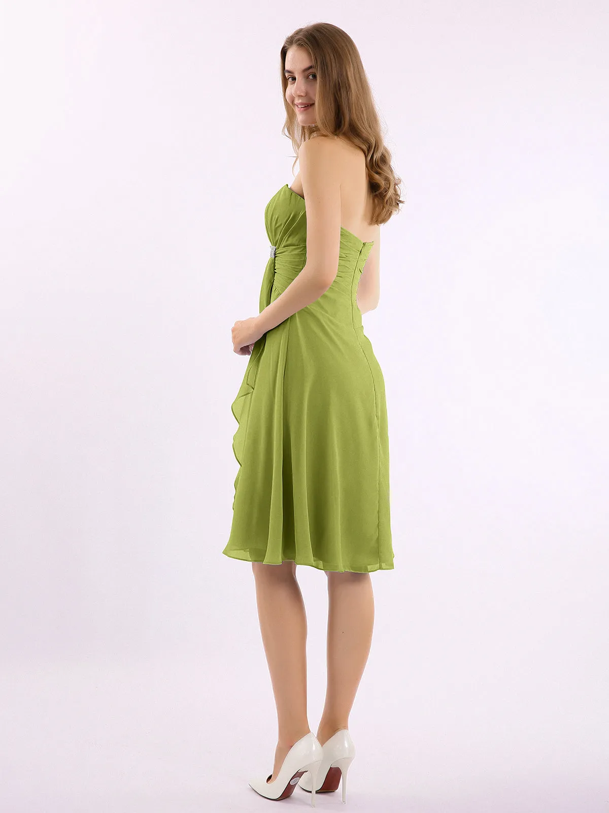 Knee Length Chiffon Dress with Sweetheart Neck-Clover Plus Size